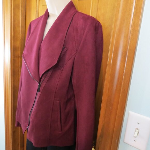 KUT From The Kloth Moto Jacket Faux Suede Burgundy Zip Size Medium - Picture 3 of 10